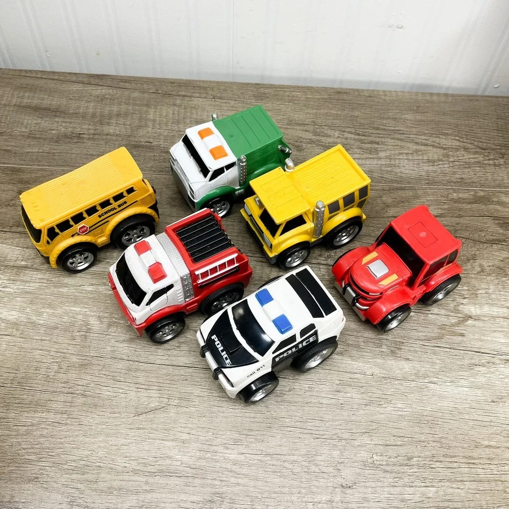 Kid Galaxy Toy Vehicle Lot School Bus Fire Truck Police Car Garbage Truck 6pc